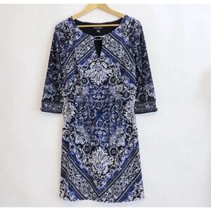 White House Black Market Scarf Print Dress Small Blue See Description